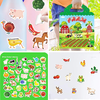RUSON Reusable Sticker Book for Kids, 2 Sets Educational Learning Toys Travel Stickers Activity Books for Toddler Girls Boys Age 3+ Birthday Gifts - Vehicle & Dinosaur