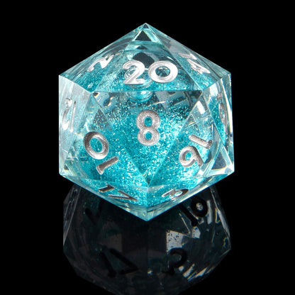 YEMEKO Beholder'S Eye D20 Dice Dragon Eye DND 22MM Single with Resin Sharp Edge 20 Sided D&D Handmade Polyhedral for Dungeons and Dragons, RPG, Roleplaying Games MTG Table Games(Blue Gold)