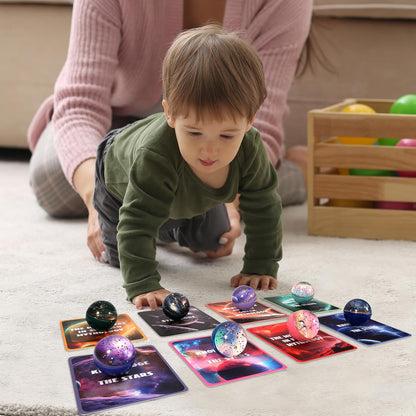 Pllieay 16PCS Solar System for Kids, Solar System Planets Toys - Eight Planets Bouncy Balls+Planetary Flashcards for Kids Party Favors, Educational Space Toys