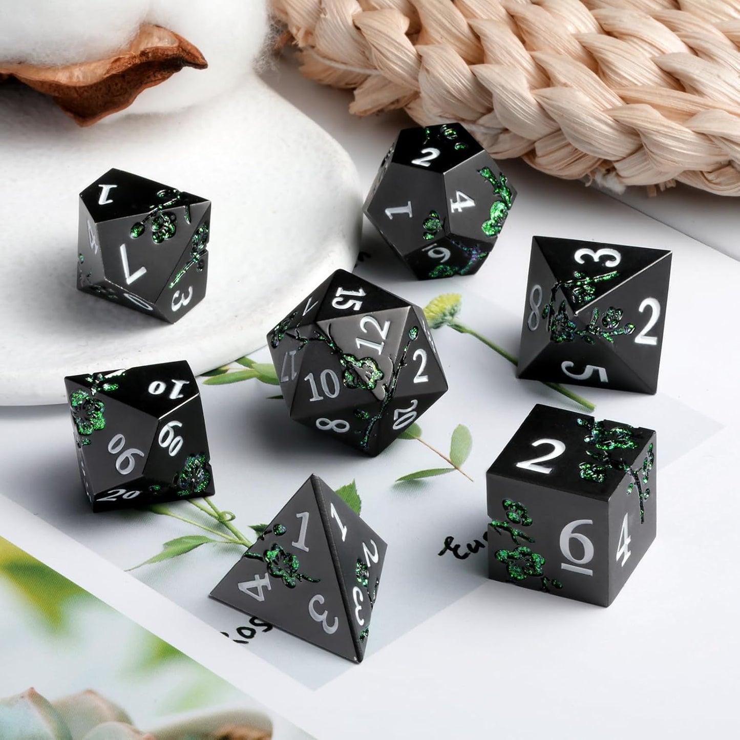 DnDnD Heavy Polyhedral Metal Dice Set with Metal Box, 7-die Shiny Blue Surface with Golden Number for RPG,Dungeons and Dragons,Pathfinder,Shadowrun,D&D,Role Palying Game and Math Teaching - Colors B