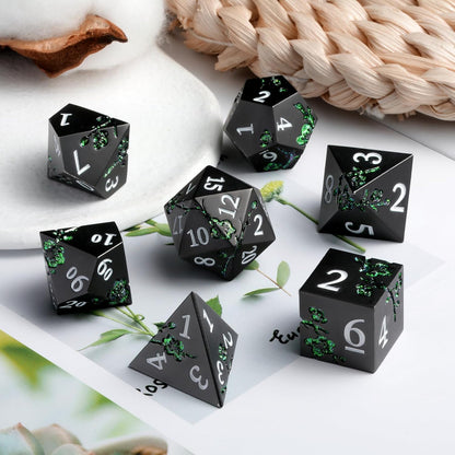 DnDnD Heavy Polyhedral Metal Dice Set with Metal Box, 7-die Shiny Blue Surface with Golden Number for RPG,Dungeons and Dragons,Pathfinder,Shadowrun,D&D,Role Palying Game and Math Teaching - Colors B