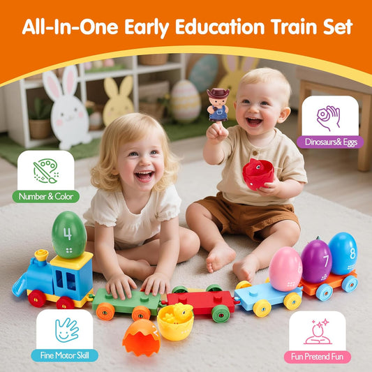 Toddler Learning Toys for 2 3 Year Old-Counting Matching & Sorting Activity Montessori Train Set with Farm Animals Finger Puppets Keys to Lock and Unlock Barn Birthday Gift for Boys Girls 2-5
