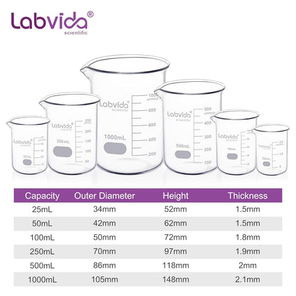 12pcs 50ml Upgrated Thick Glass Beakers, Shot Glass Beaker set, 3.3 Boro Griffin Low Form, Double Scale, LVA003