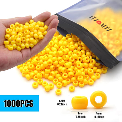 Auvoua 1000Pcs Pony Beads Bracelet 9mm Yellow Plastic Barrel Pony Beads for Necklace,Hair Beads for Braids,Key Chain,Jewelry Making (Yellow)
