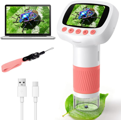 Pocket Kids Microscope for Over 3 Years Old, 1000X Handheld Microscope for Kids w/2''IPS Digital, Photo Video Mini Portable Microscopes, Science Edu Digiscope,Christmas Birthday Gifts for Kids