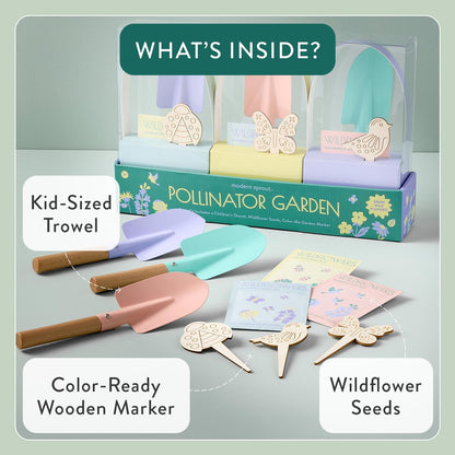 Modern Sprout Pollinator Garden Gift Set - Spring Gifts for Kids - Educational Gardening Tools for Little Gardeners - Eco-Friendly Kids Gardening Set w/Trowel, Wooden Markers & Wildflower Seeds (3-pk)