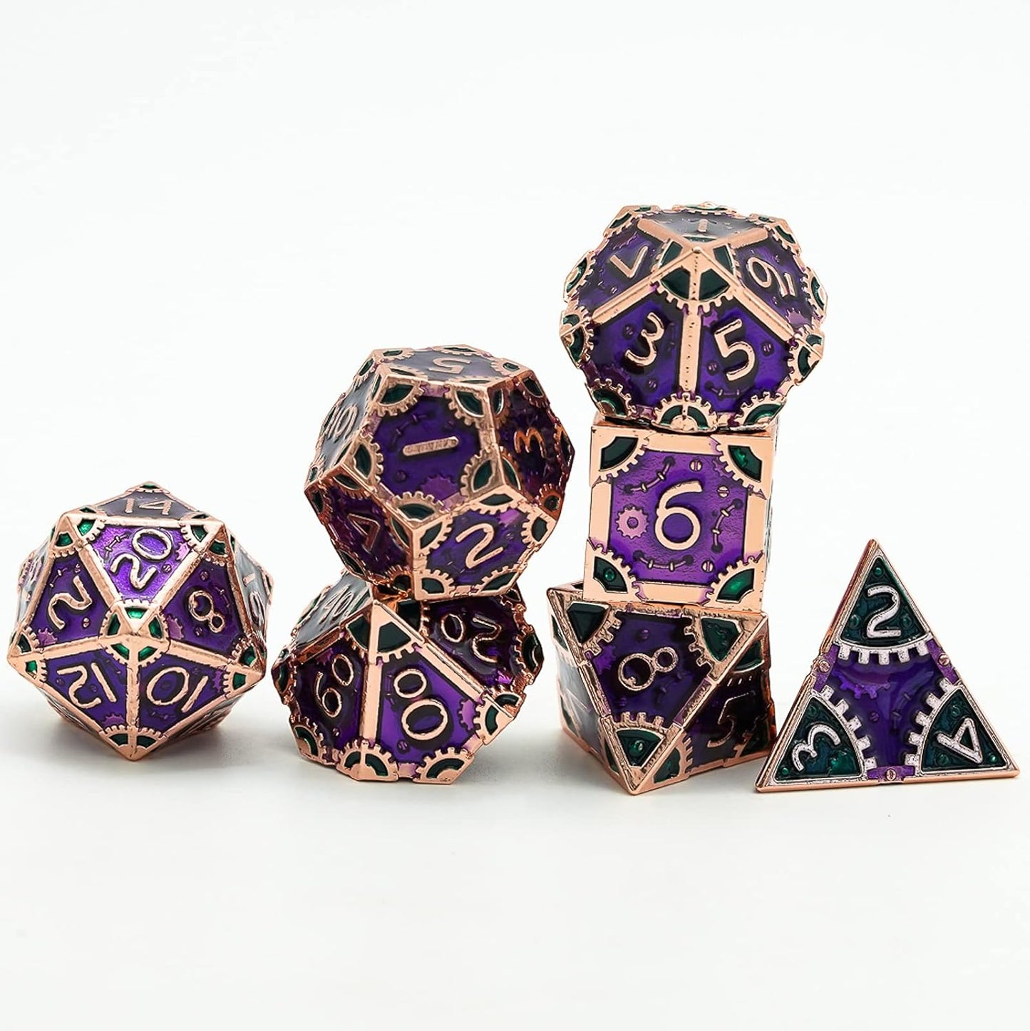 UDIXI Steampunk Metal Dice Set, 7 Die Polyhedral DND Dice Set for D&D Role Playing Game and Math Teaching (Ancient Copper)