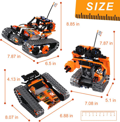 BIRANCO. Remote Control Tracked 3in1 Stunt Racer Building Kit - RC Car STEM Construction Toy, Gift Idea for Kids, Boys and Girls Ages 8-12 Year Old (353 Pcs)