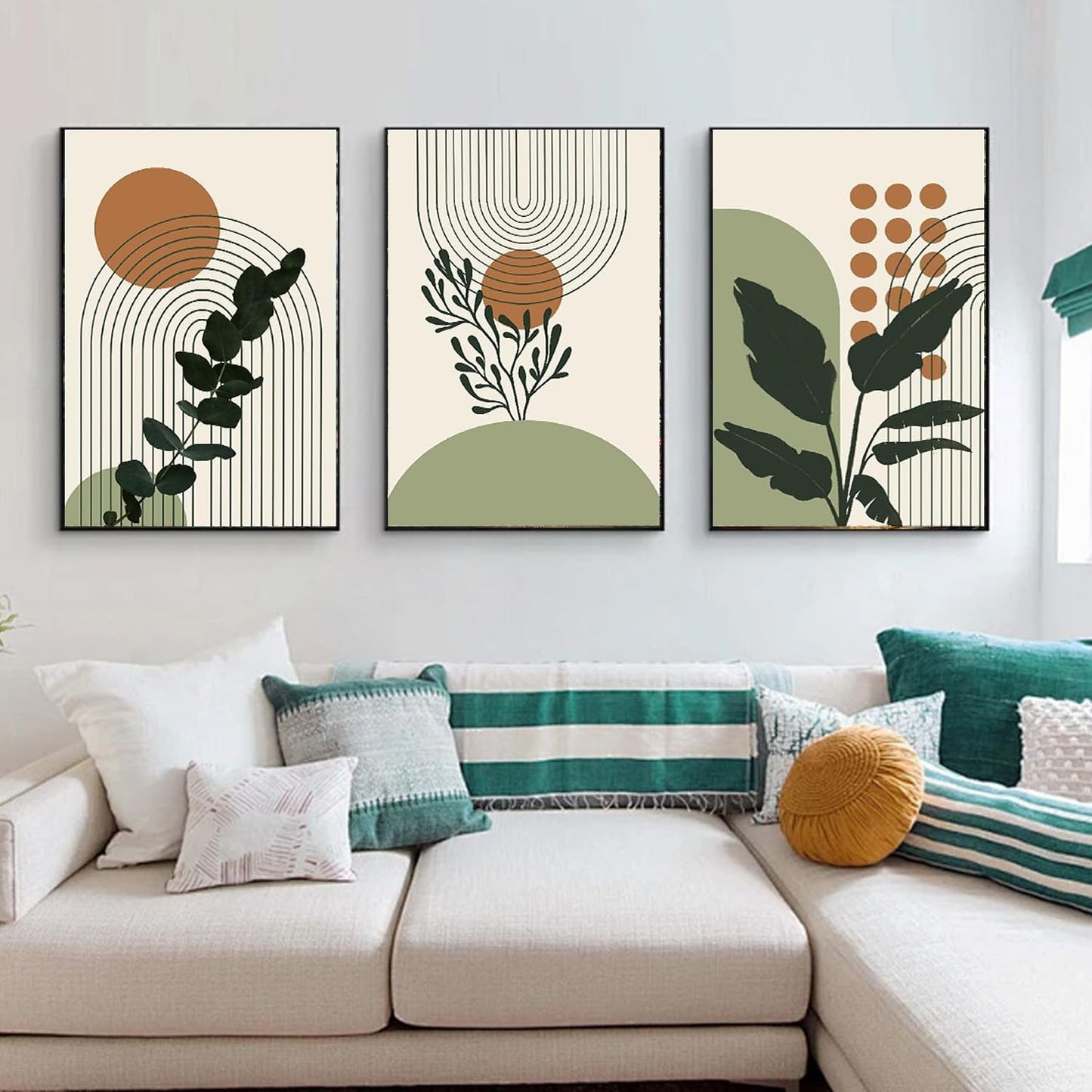 Paint by Numbers for Adults and Kids Beginner, 3 Pack Green Boho Palm Leaf Sun Moon Line Beige Painting by Number Kits On Canvas, Number Artist Paint by Number Kit DIY Acrylic Paints, Home Wall Decor