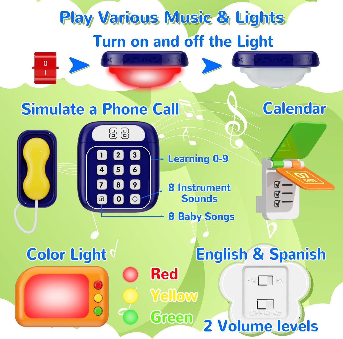 MFEESYOB Montessori Toys for 1 Year Old Boy Girl, Musical Montessori Busy Board for 12-18 Month Age, Educational Montessori Toy for Toddlers 1-3, Birthday Gift for 1+ Year Old Boy Girl
