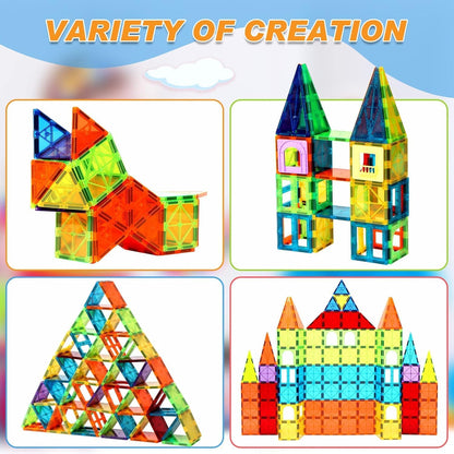 OugerToy 32-Pack Magnetic Tiles–Rainbow Builder Set, 2.95in STEM Construction Kit with Transparent Windows, Expand Creative Play for Kids