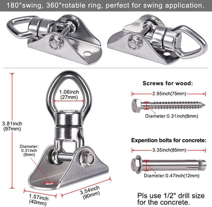 SELEWARE Silent Bearing Swing Swivel, 360° Rotational Device Hanging Accessory with Removeable Buckle for Tree Swing, Hammock Chair, Climbing Rope, Yoga, Kids Swing Swivel 1200LB Capacity, 2 Pack