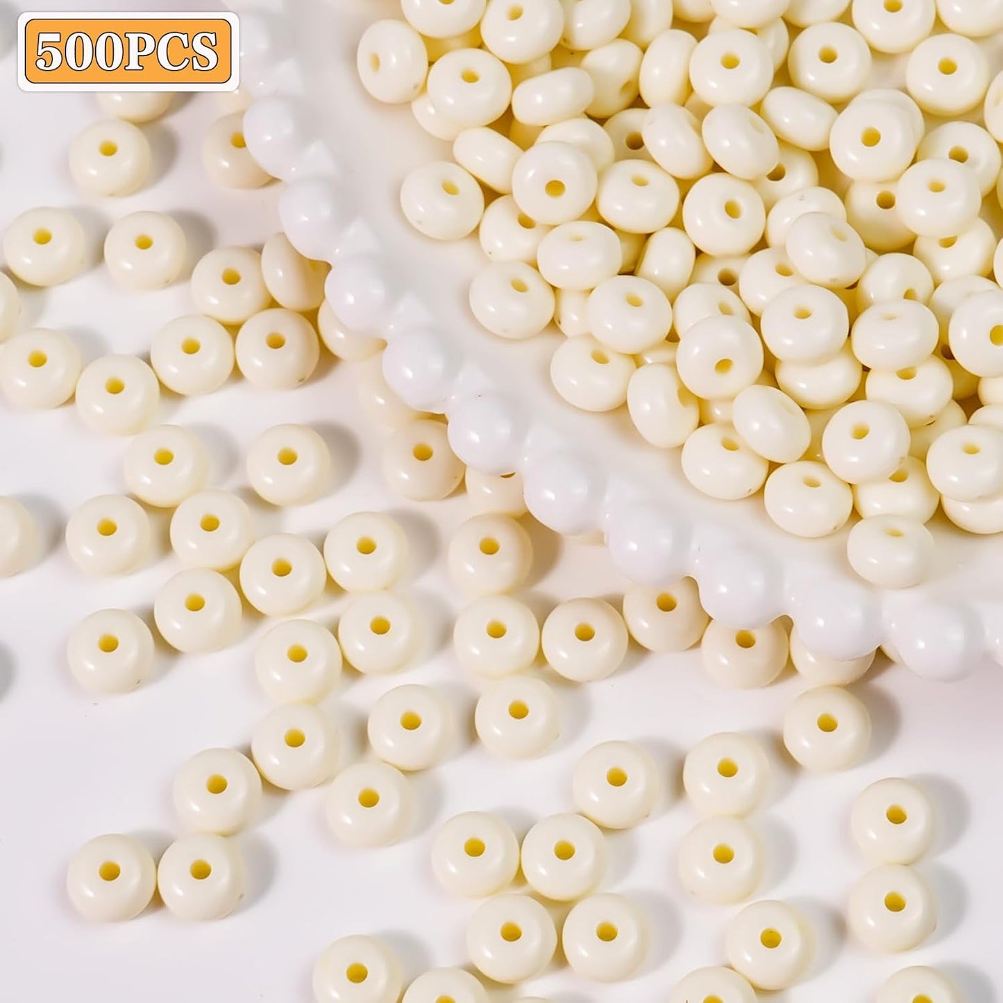500PCS 8mm Acrylic Lentil Beads, White Abacus Beads Loose Beads for Crafts, Acrylic Spacer Beads for Jewelry Bracelet Necklace Making, Beads for Pens Charms Crafts, Small