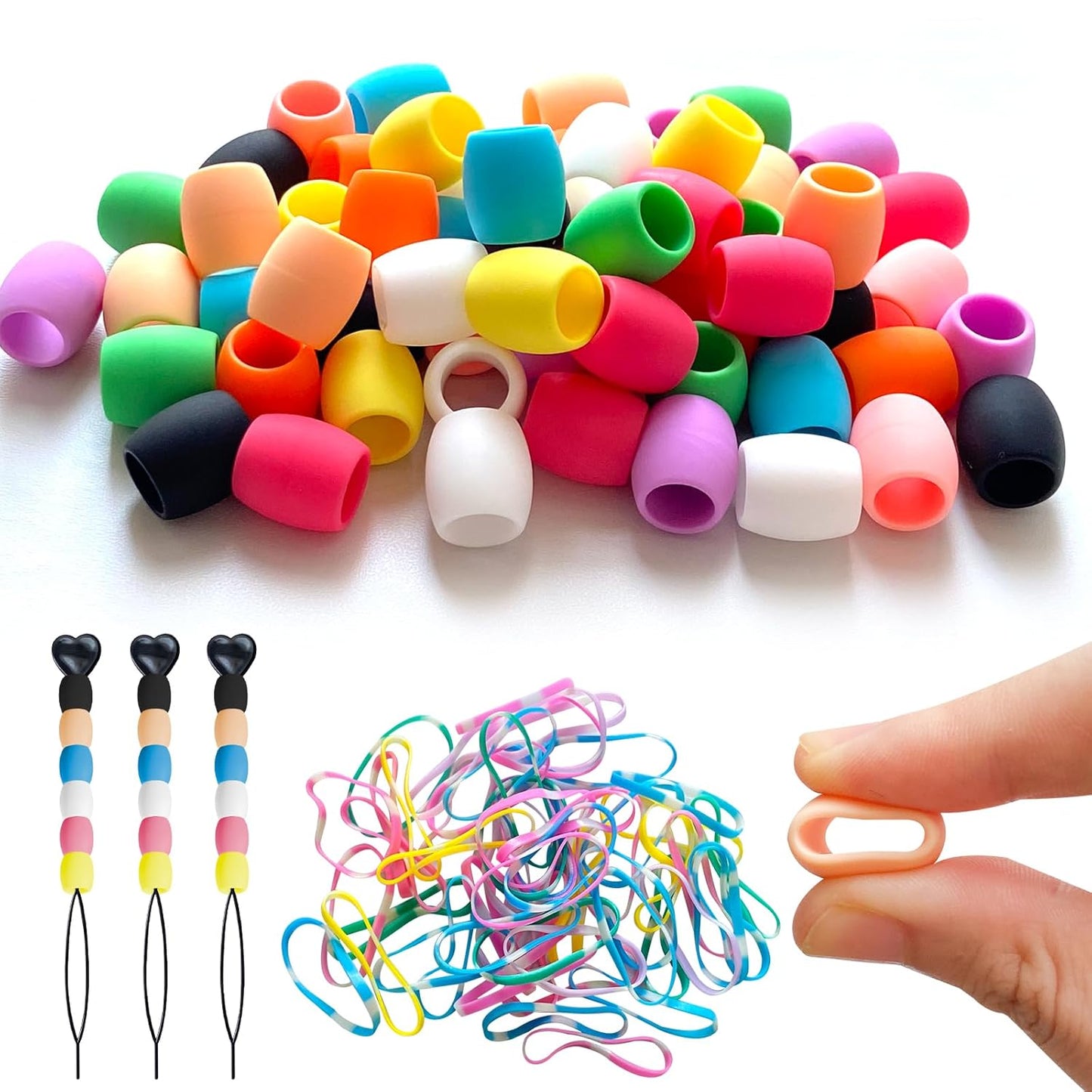 Jongdari 120pcs Silicone Hair Beads for Girls, Colorful Rainbow Large Soft Rubber Pony Beads Kit - 120pcs, 10 Colors