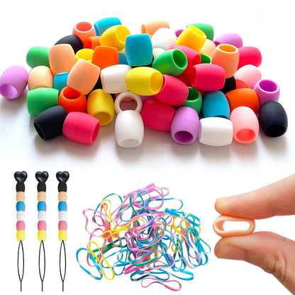 Jongdari 120pcs Silicone Hair Beads for Girls, Colorful Rainbow Large Soft Rubber Pony Beads Kit - 120pcs, 10 Colors