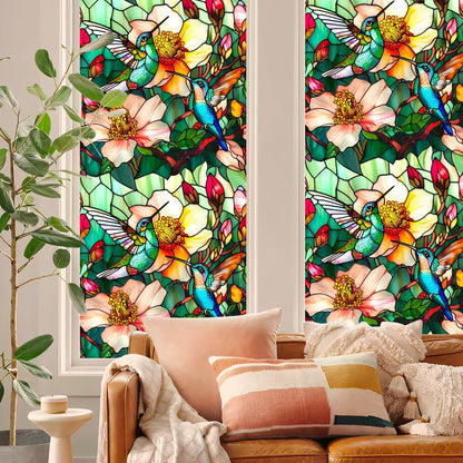 JOONOR Privacy Window Film Stained Glass Window Sticker Non-Adhesive Frosted Glass Film Decorative Magnolia Flower Pattern Static Cling Decals for Home UV Blocking/Heat Insulation 17.7 x 39.4 Inch