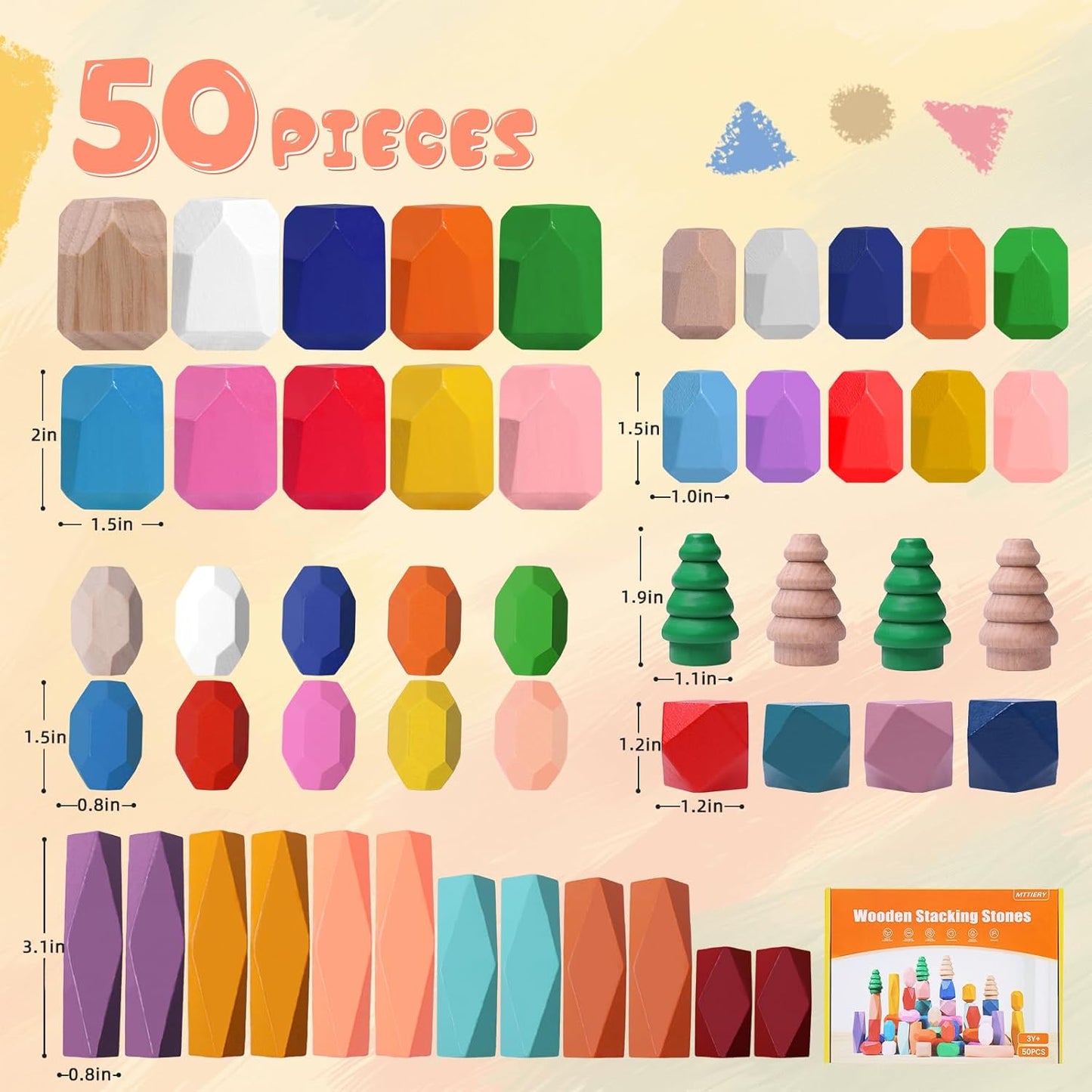 36PCS Wooden Stacking Rocks Building Blocks, Montessori Toys for 3 4 5 year old Stacking Game Sensory Preschool Learning Activities, Balancing Stones Birthday Gifts for Kids 3-5 Easter Basket Stuffers