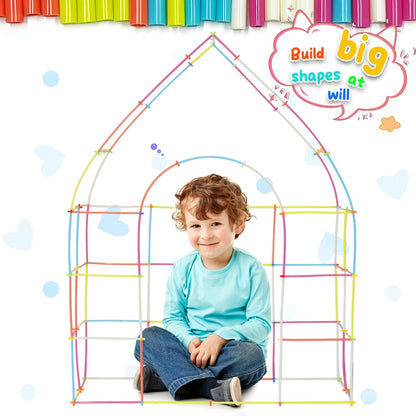 Ggiibro Straw Constructor Toys 600Pcs STEM Building Toy Interlocking Plastic Engineering Thin Tube Blocks Educational Kit for 3 4 5 6 7years Kids Boys and Girls Gift Preschool Toy with Storage Box