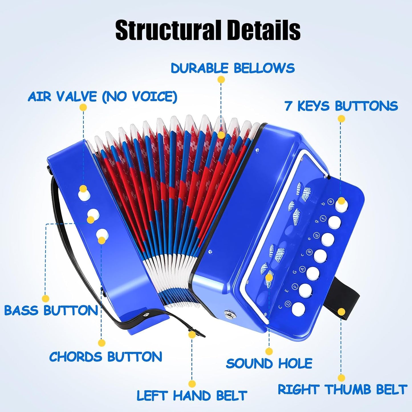 AZEAM Kids Accordion, Toy Accordion for Ages 3 5 9 7 10 12 Child Children Toddlers Beginners Kids Musical Instruments 10 Keys Button Small Lightweight for Boy Girls Christmas（Black）