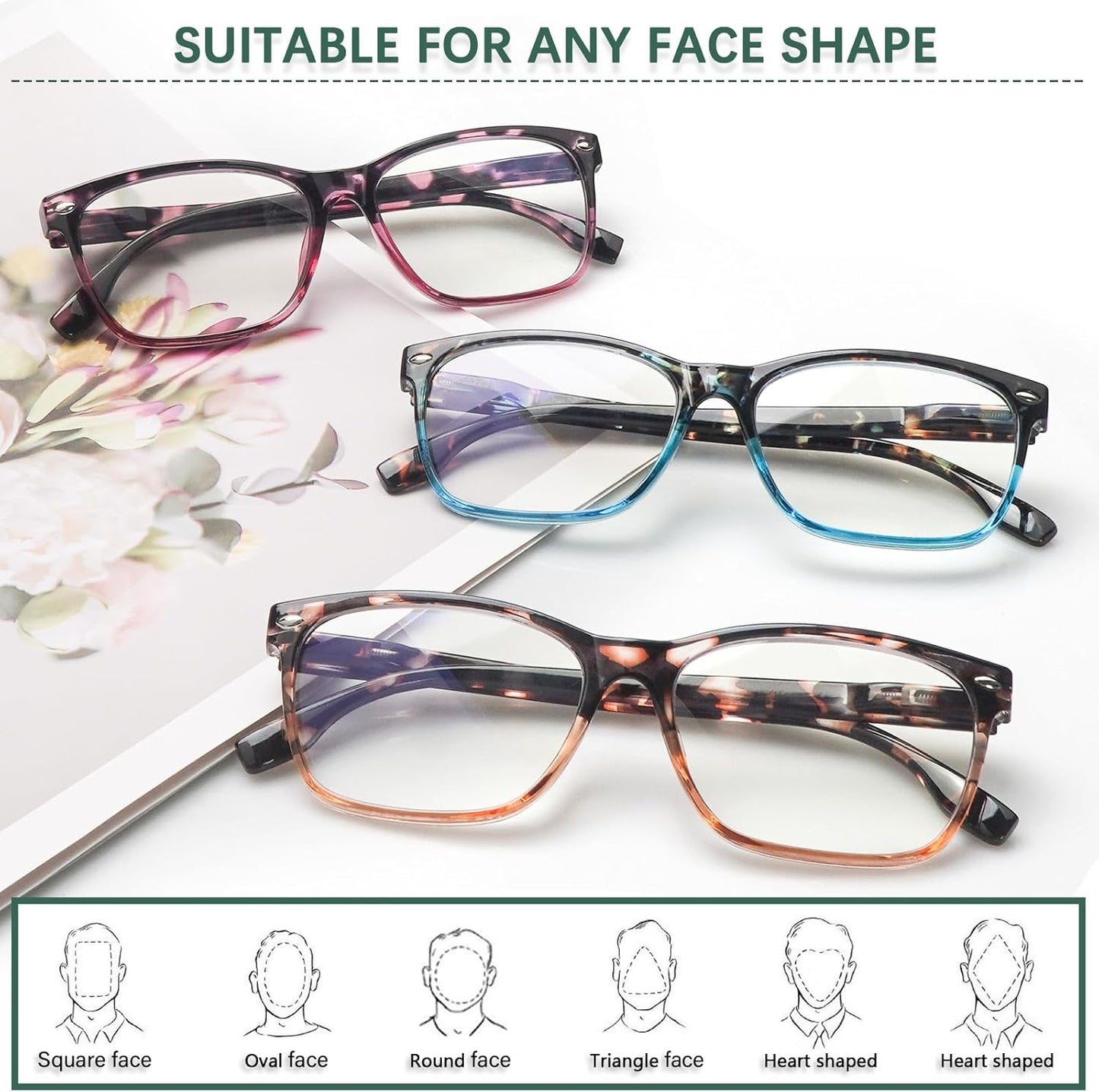 CLASAGA Progressive Multifocus Reading Glasses for Women, Pattern Print Blue Light Block Stylish Ladies Computer Readers