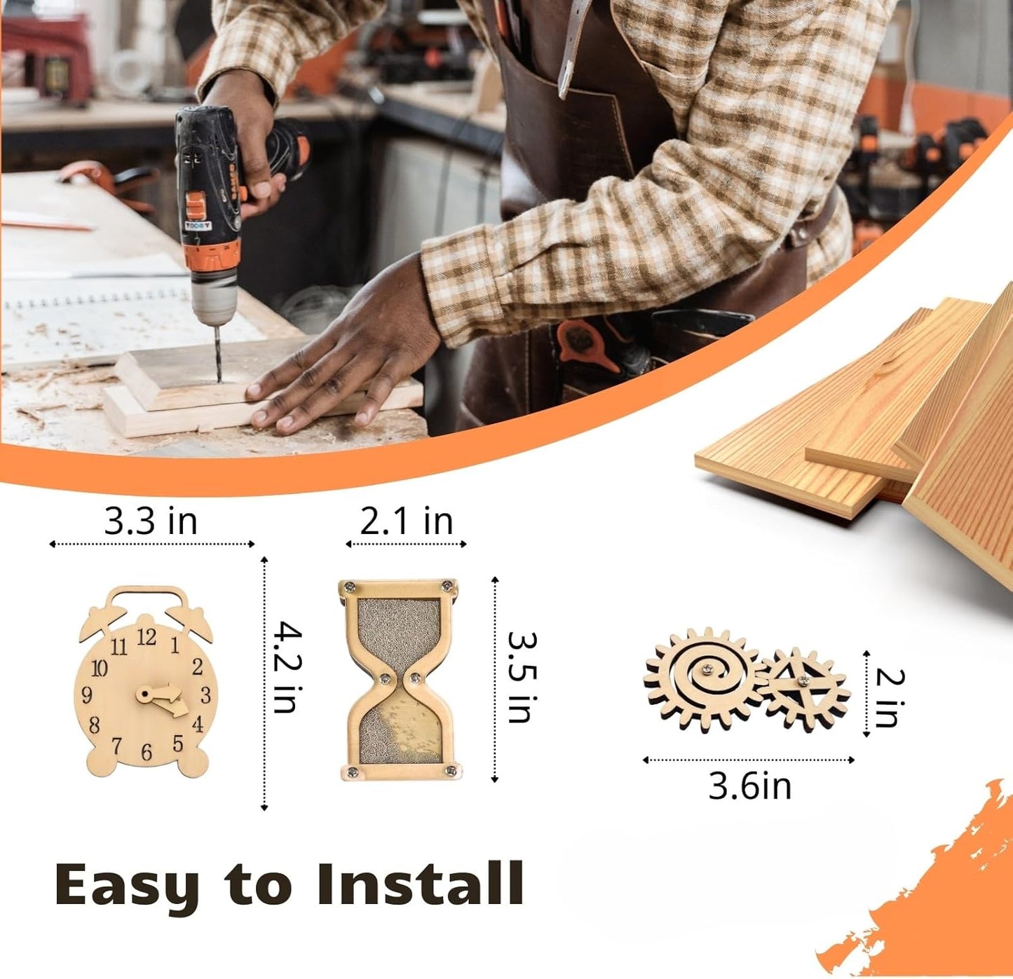 5 pieces Busy Board Diy Parts - DIY Materials for Parents - Sensory Board Accessories -Wooden Activity Parts -Maze-Learning Clock- Gear-Sand Clock-Learn to Tie Shoe Laces- Montessori Educational Items