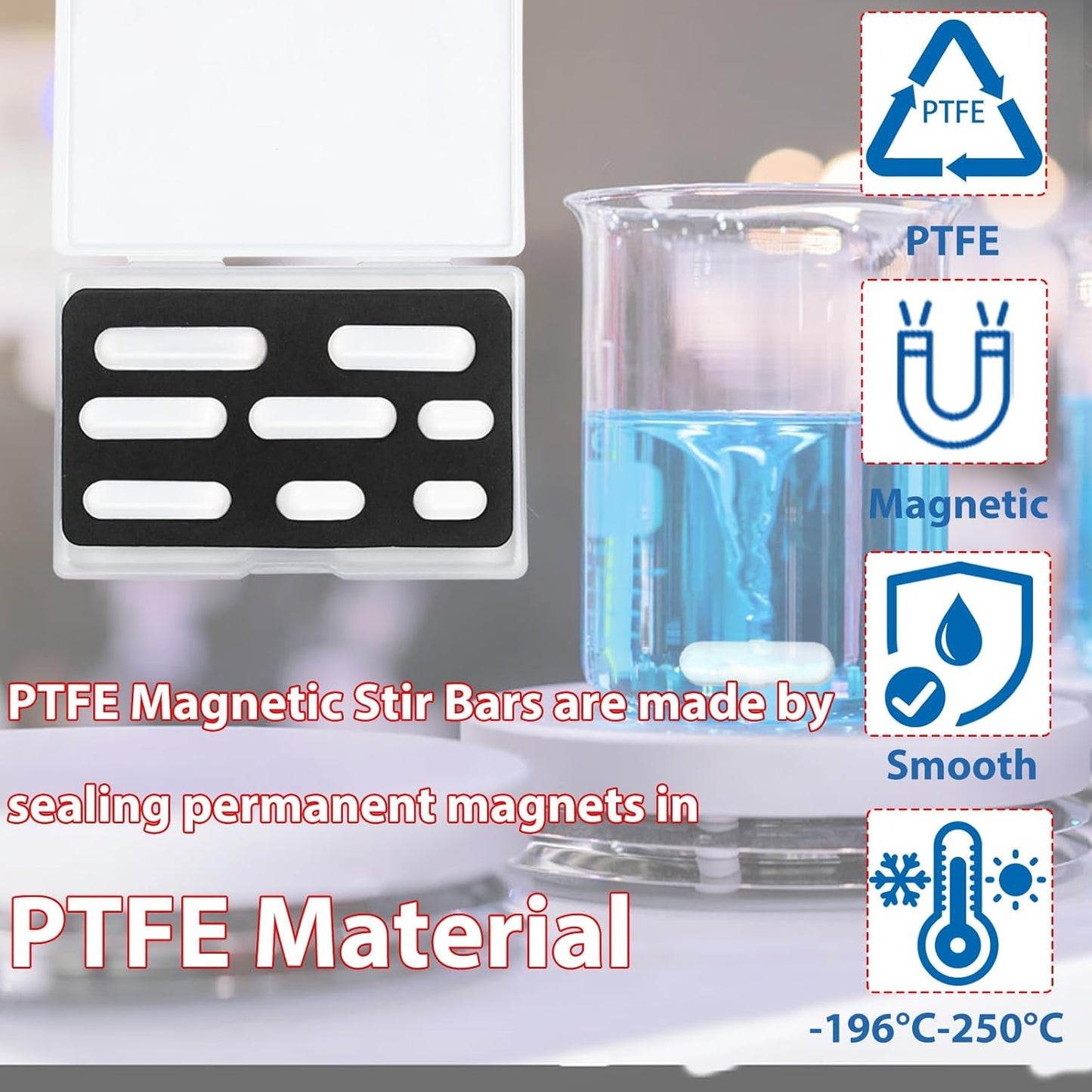 Magnetic Stir Bars with Magnetic Retriever Set, Lab Mixed Size PTFE Magnetic Stirrer Mixer Stir Bars PTFE Stiring Rod, 8x35mm, 8x30mm, 8x28mm, 7x30mm Magnetism for Laboratory Home DIY Project