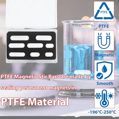 Magnetic Stir Bars with Magnetic Retriever Set, Lab Mixed Size PTFE Magnetic Stirrer Mixer Stir Bars PTFE Stiring Rod, 8x35mm, 8x30mm, 8x28mm, 7x30mm Magnetism for Laboratory Home DIY Project