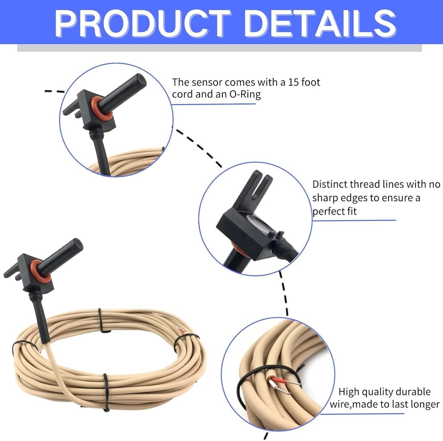 GLX-PC-12-KIT 10K Thermistor Temperature Sensor with 15-Feet Cable Water/Air/Solar Temperature Sensor Replacement Kit Compatible with Hayward Salt Chlorine Generators