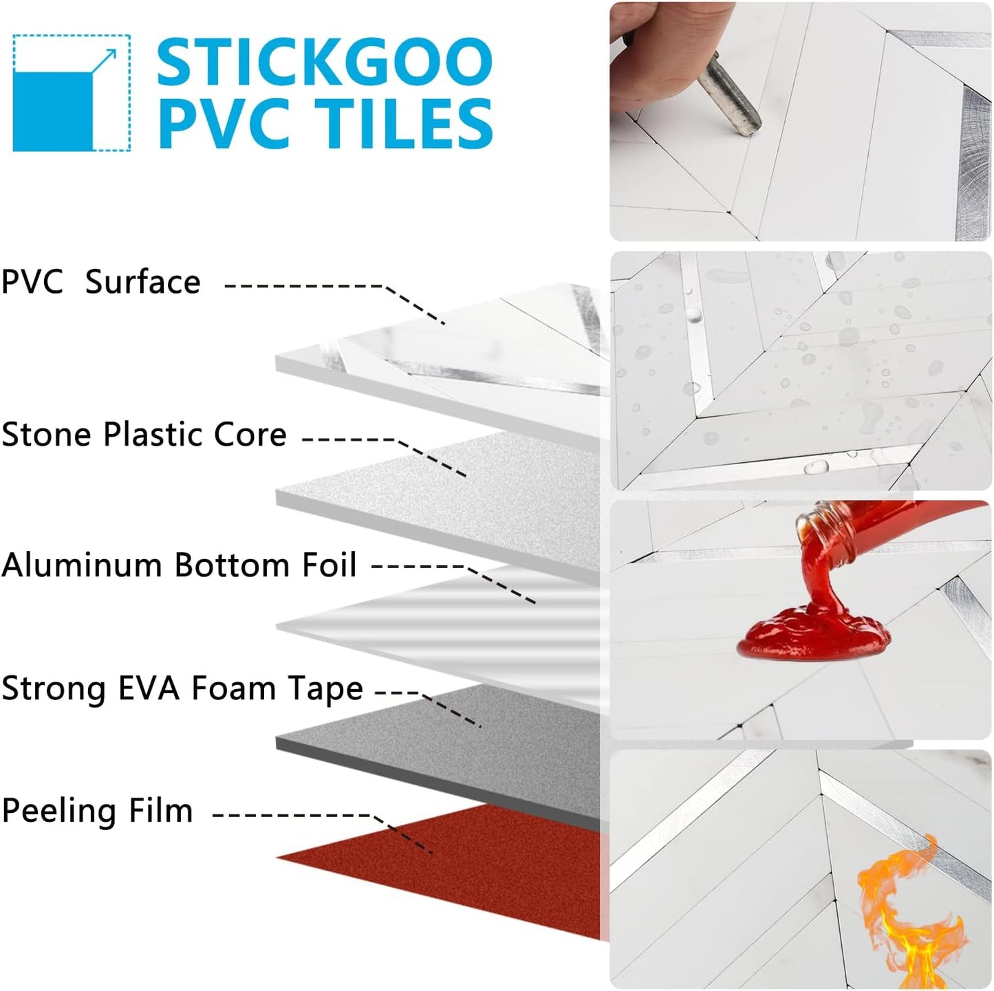 STICKGOO 10-Sheet Herringbone Tile Peel and Stick Backsplash, Beige Mixed Metal Gold PVC Stick on Backsplash, Self Adhesive Wall Tile for Kitchen and Bathroom