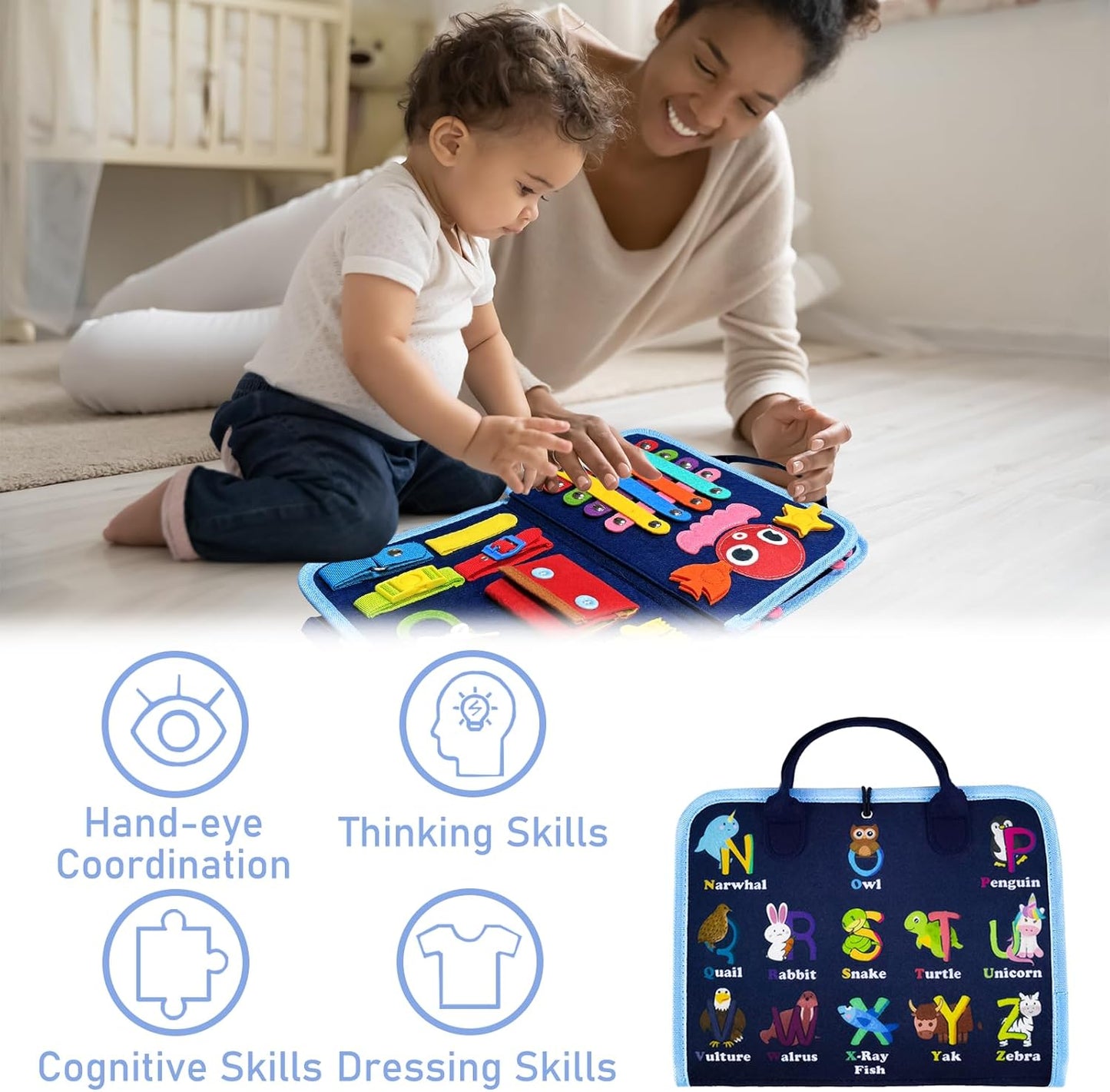 Gojmzo Busy Board Montessori Toys for Toddler Boy Girl Birthday Gifts, Busy Book Sensory Toys for Toddlers, Learning Educational Toddler Travel Activities
