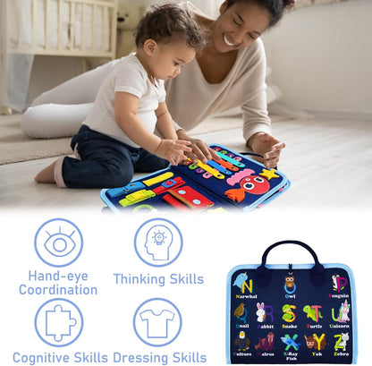 Gojmzo Busy Board Montessori Toys for Toddler Boy Girl Birthday Gifts, Busy Book Sensory Toys for Toddlers, Learning Educational Toddler Travel Activities