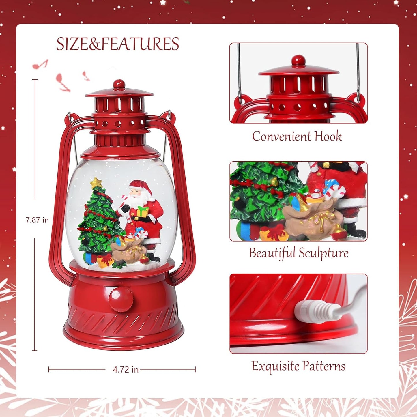 Christmas Snow Globes Lantern, Church and Christmas Tree Christmas Decorations Indoor, 6H Timer Battery & USB Powered Light Up Musical Snow Globes for Kids Women Adults Gift Thanksgiving Home Decor