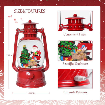 Christmas Snow Globes Lantern, Church and Christmas Tree Christmas Decorations Indoor, 6H Timer Battery & USB Powered Light Up Musical Snow Globes for Kids Women Adults Gift Thanksgiving Home Decor
