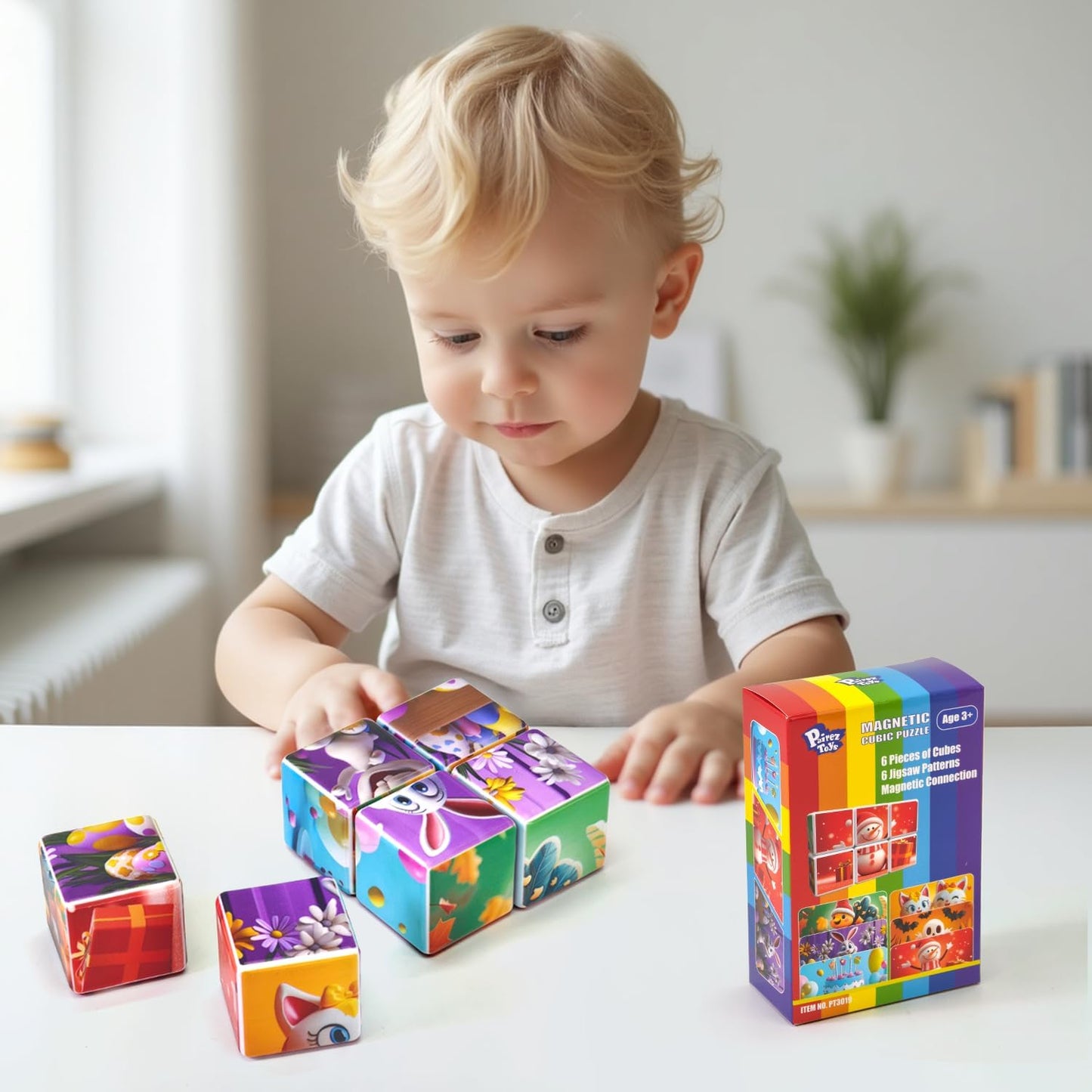 Pairez Toys 3D Magnetic Cubic Jigsaw Puzzle Toys for Toddlers, Large Building Blocks Cubes 1.65 Inches, Sensory & Montessori Toys for Kids 3-5