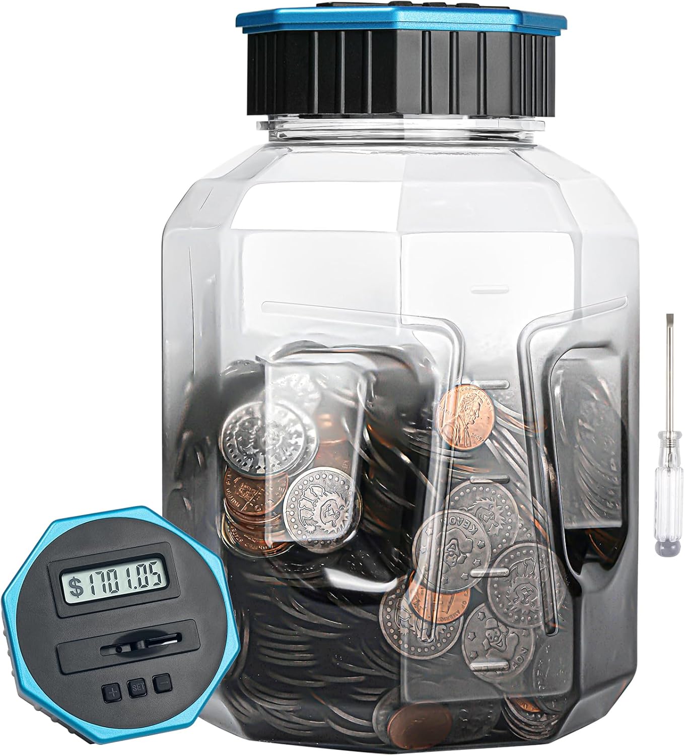 X-Large Piggy Bank for Adults Kids, Vcertcpl Digital Coin Counting Bank with LCD Counter, 2.4L Capacity, Great Coin Counter Bank Money Counting Jar with Total Amount Displayed (Silver, X-Large)