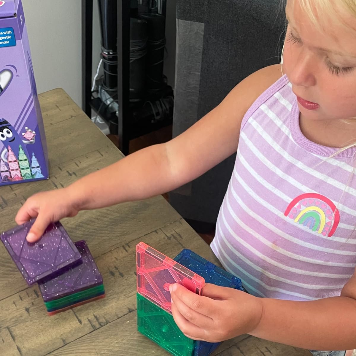 CreateOn Crayola Glitter Magnetic Tiles, Building Set for Kids, Magnetic Tiles, Kids’ Building Toys, STEM & Montessori Toys for Boys and Girls Ages 3+, 24-Piece Set (Glitter)