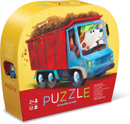 Crocodile Creek 12-Piece Mini Jigsaw Puzzle - Fun Floor Puzzles for Kids Ages 2-4 and Up - Heavy-Duty Shaped Box for Storage - Fire Truck - 12" x 9" Finished