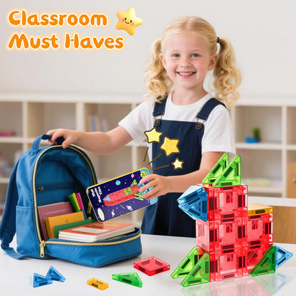 Magnetic Tiles Magnetic Blocks Building Toy: Portable Mini Magnetic Tiles Travel Set 48 Pieces Montessori Toys Birthday Gift for Kids Girls and Boys Ages 3-12 Years Old Preschool Classroom Must Haves