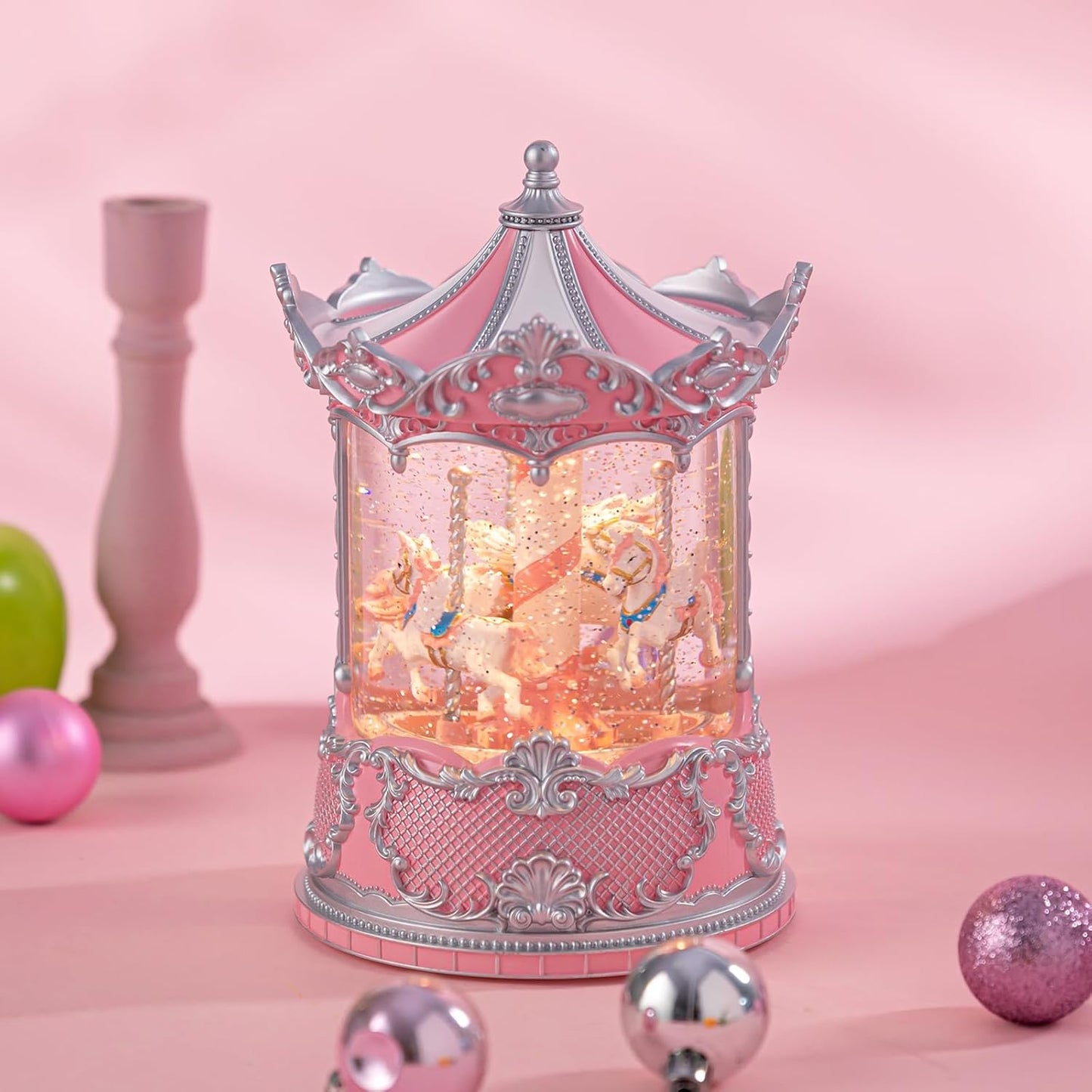 Snow Globe Lantern with Violin Girl – Shatterproof, Glitter Snowglobe 10 Songs Music Box, Led Light, USB or Battery Powered, for Girls Spring Day Gifts Birthday Home Decor Fall Decoration, Silver