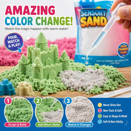 Carolart Glow-in-the-Dark Sensory Sand for Kids, 7.5lbs Value Pack of 5 Colored Moldable Play Sand, Magic Sand Never Dries Out, Mess-Free Sensory Toys for Autism/ADHD, Stress Relief, Gifts for Ages 3+