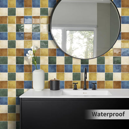 Thick Kitchen Peel and Stick Backsplash Tiles Square Self Adhesive Wall Tile Colorful (10-Sheet,12"x12")