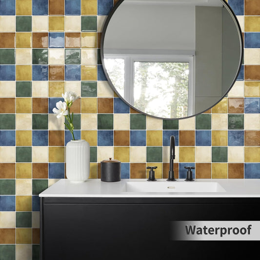 Thick Kitchen Peel and Stick Backsplash Tiles Square Self Adhesive Wall Tile Colorful (10-Sheet,12"x12")