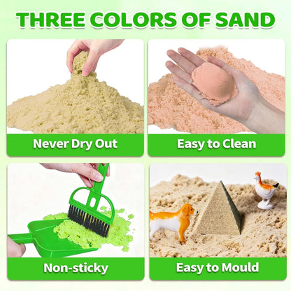 Bloolilies Sensory Bin, 59 Pcs Farm Sensory Sand Box Kits with Sandbox & Farm Animals & Tractor Playset, Play Sand Art Kit Magic Sand Toys for Boys Girls Toddlers Birthday Gift for Kids