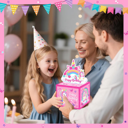 Birthday Money Box for Cash Gift Pull, Surprise Gift Boxes for Money, Money Holder Box with Pull Out Happy Birthday Card and 50Pcs Transparent Bags, Money Gift Ideas for Kids and Adults