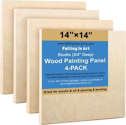 Falling in Art Unfinished Birch Wood Canvas Panels Kit, 4 Pack of 8x10’’ Studio 3/4’’ Deep Cradle Boards for Pouring Art, Crafts, Painting, and More