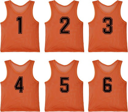 6 Pcs Pinnies Team Practice Vests with Numbers for Child Youth Teen Adult,Ideal for Soccer, Football,Basketball
