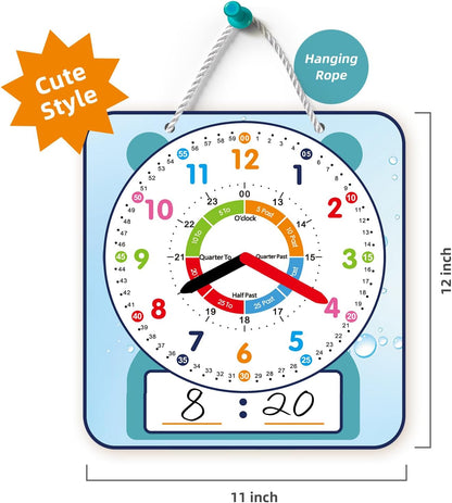 ANCOMEDO Large 12" Magnetic Writable Dry Erase Teaching Clock,Teaching Demonstration Clock for Kids Learning Time with Cute Style for Home School Classroom Supplies(12" x 11")