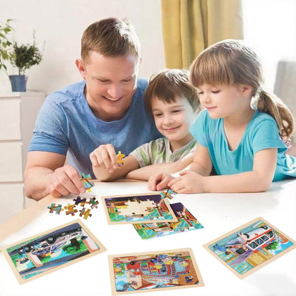 4 Sets of Wooden Puzzles, Each Set has 24 Pieces, Including Castle Unicorn Princess, for Toddlers 3-5, Puzzles for Kids Ages 4-6, Preschool Educational Brain Teaser Toys for Girls 3 4 5 6 Years Old.