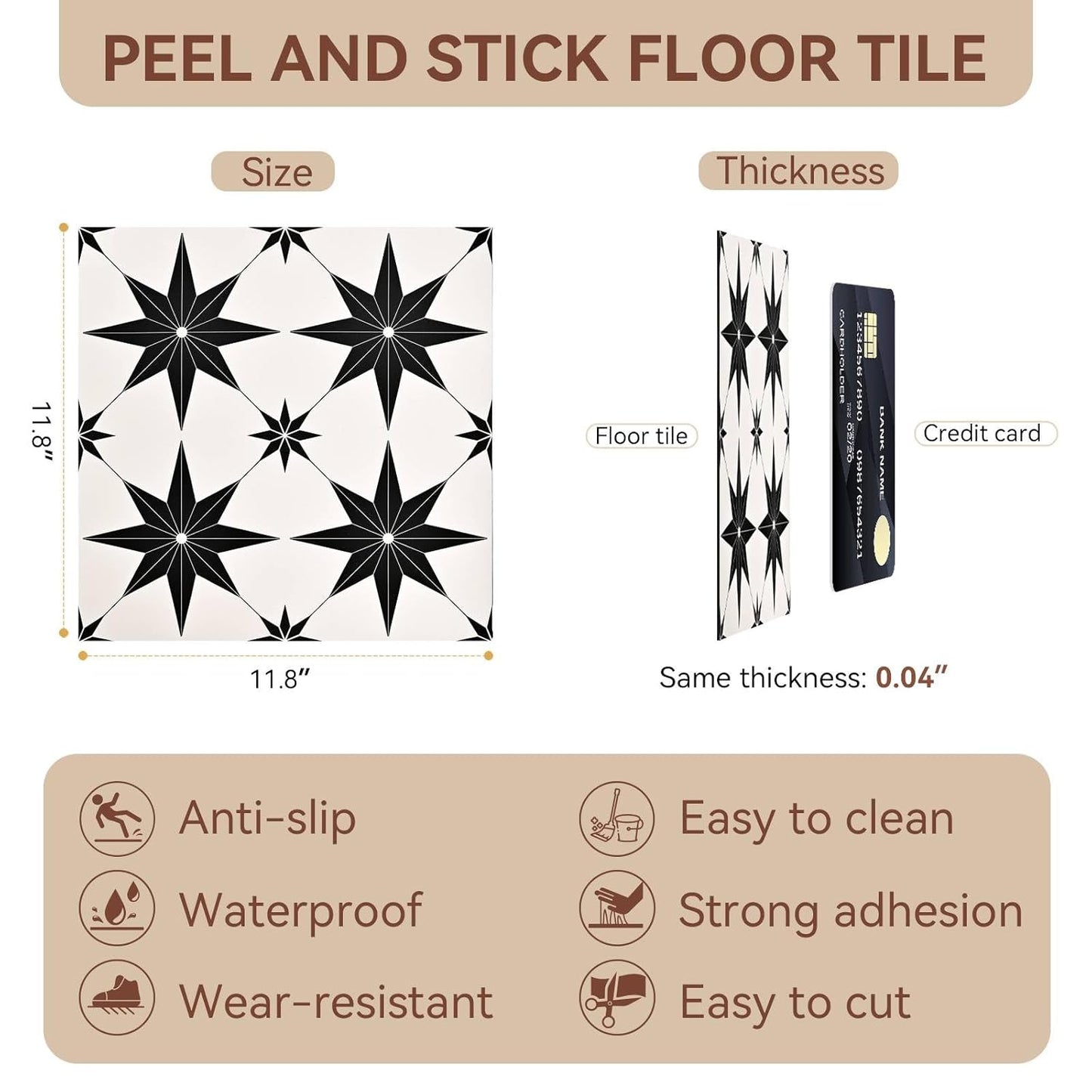 Peel and Stick Floor Tiles, Vinyl Flooring Waterproof for Bathroom Kitchen Bedrooms Living Room Fireplace Wall RV (10, White, 11.8" x 11.8")