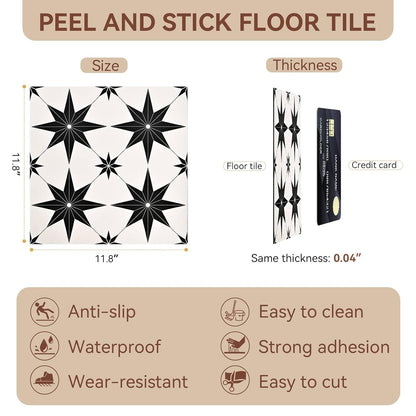 Peel and Stick Floor Tiles, Vinyl Flooring Waterproof for Bathroom Kitchen Bedrooms Living Room Fireplace Wall RV (10, White, 11.8" x 11.8")